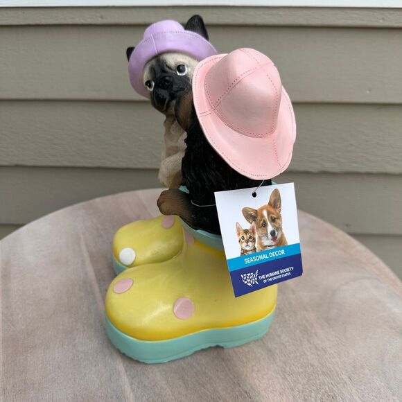 Dachshund & Pug In Rainboots Humane Society Figure Spring Dog Statue - Picture 2 of 12